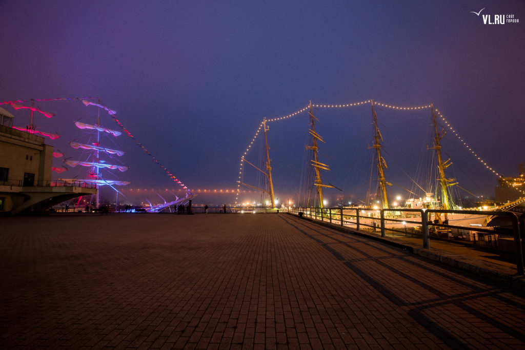 Nocna iluminacja Nadieżdy i Kaiwo Maru II