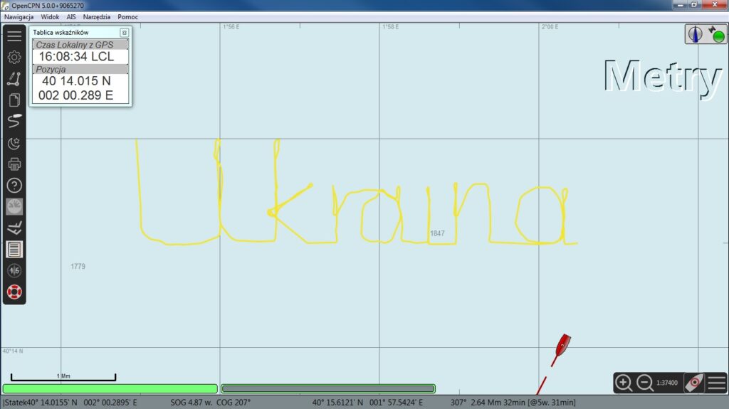 Napis Ukraina wykreślony przez żaglowiec Kapitan Borchardt